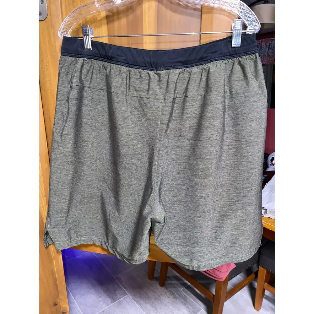 Adidas Men's Athletic Shorts XL Green & Black Elastic Waist Drawstring 2-zip Pkt
